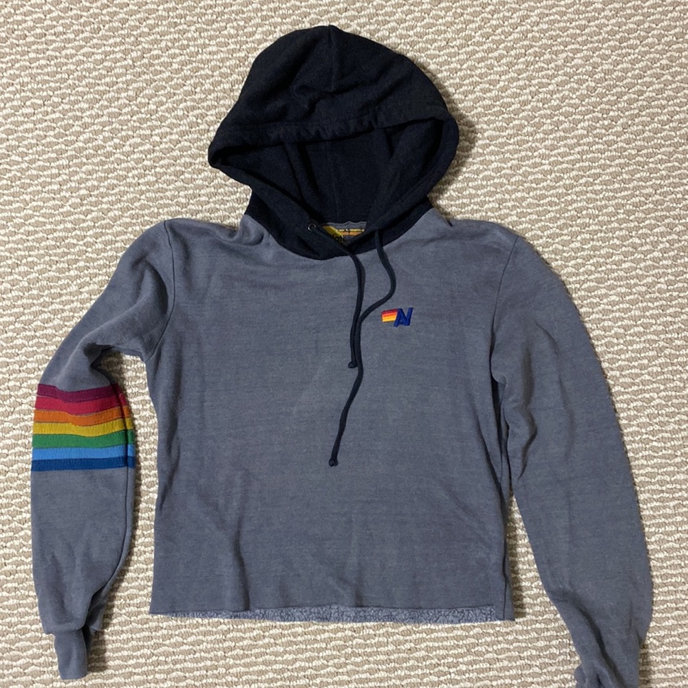 ⚡️⚡️🌈 AVIATOR NATION Striped Arm Cropped Color Blocked Hoodie🌈⚡️⚡️